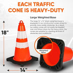 Pyle 18" PVC Traffic Cones, 8-Pack Safety Cones for Parking, Construction, Roadwork, & Sports Training, High-Visibility Orange, Durable, Stackable Design, Heavy-Duty Base for Stability in All Weather