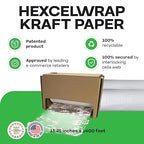 IDL Packaging Original HexcelWrap Honeycomb Packing Kraft Paper 15.25" x 1400' Roll in Self-Dispensed Box, White - The First Patented Interlocking Slit Paper Design for Shipping