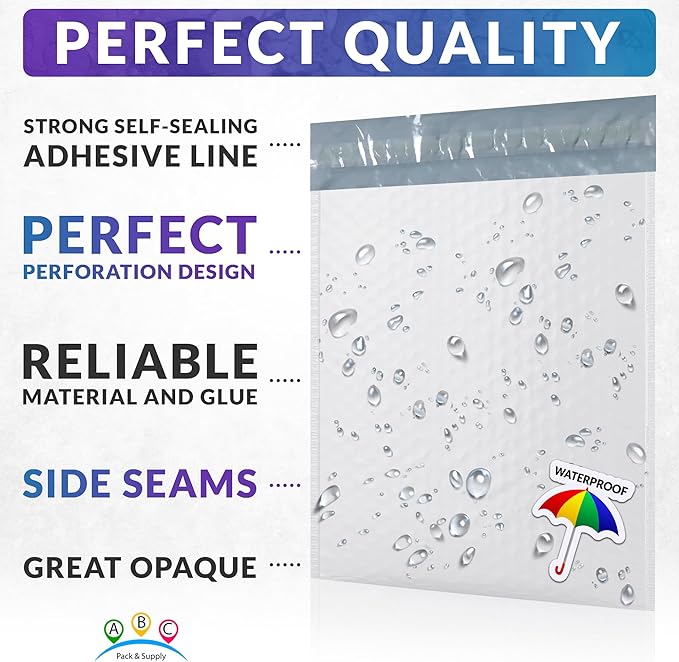 ABC PACK & SUPPLY Poly Bubble Mailers, 9.5 x 13.5 Inch. Pack of 100 White Padded Envelopes Self Seal. Tear-Proof Gift Bubble Envelopes. Waterproof Packaging for Small Business. Cushioning Book Mailers