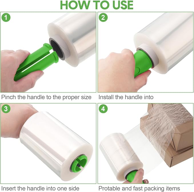 Jutom 16 Pcs Stretchy Wrap Roll Plastic Wrap for Moving with 2 Handles 5" x 1000 ft Packaging Shrink Film Self Adhering Shipping Supplies for Moving Furniture Pallet (Clear,Green)