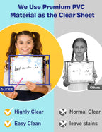 SUNEE 30 Packs Oversized Reusable Dry Erase Pocket Sleeves with 2 Rings, 10 Assorted Colors 10x14 Ticket Holders, Clear Plastic Sheet Protectors, Teacher School Classroom Supplies