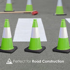 Fluorescent Orange/Green PVC Traffic Cones, Heavy Black Base Parking Lot Cone Structurally Stable Weatherproof Road Construction Safety Cones (8, Green, 18" Medium)