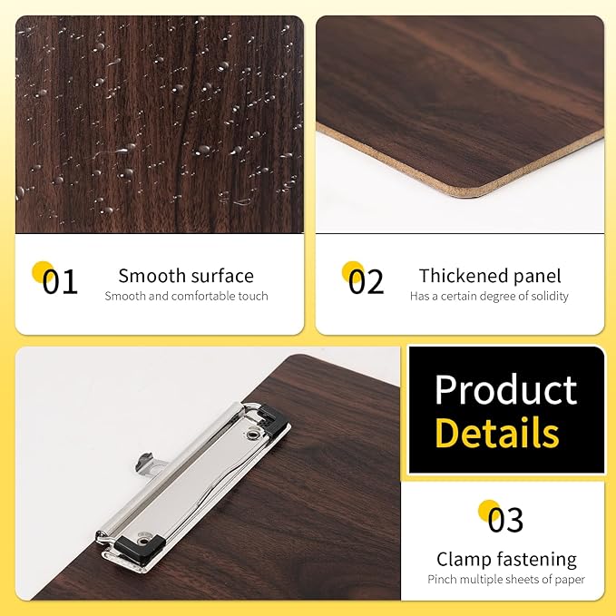 Wood-Grain Lap Board Clipboard, for Letter & A4 Size Solid Wood Texture Writing & Sketching Board with Heavy-Duty Clip (Walnut, 2)