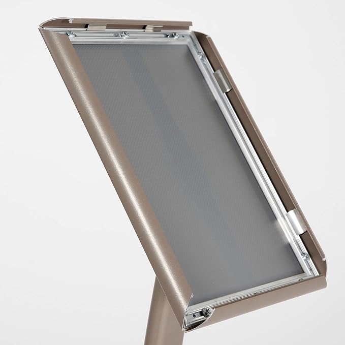 M&T Displays Curved Menu Board, 11x17 Pedestal Sign Holder Earth Color Floor Standing Aluminum Front Loading Easy Open Poster Message Advertisement Holder For Restaurant Cafe Hotel