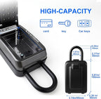 Key Lock Box, 12-Digit Code, Weatherproof Wall Mount, Large Capacity 5-8 Keys, Aluminum Alloy (Silver, 3.58 * 2.24 * 7.8IN with Shackle)