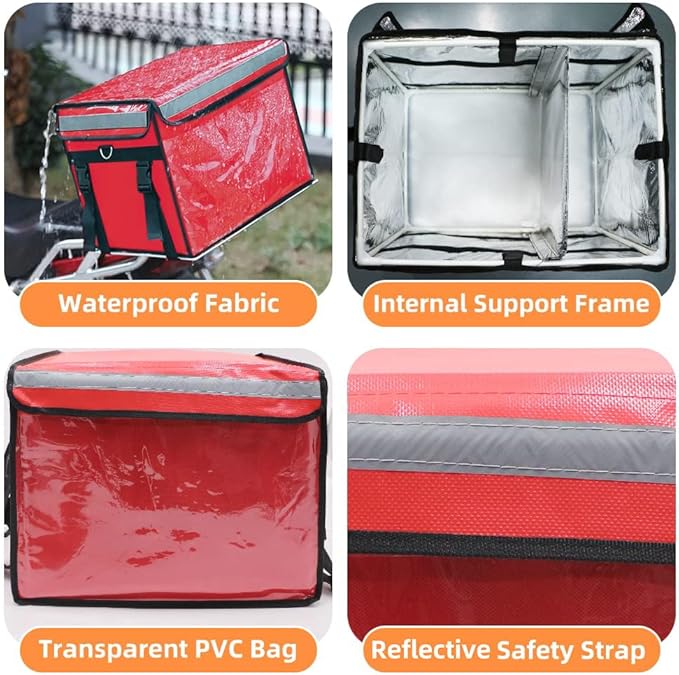 TooCust Red Insulated Bags For Food Delivery 16.5" x 11.4" x 11.8", Commercial Insulated Food Delivery Bag w/Divider, Waterproof & Foldable Catering Bag