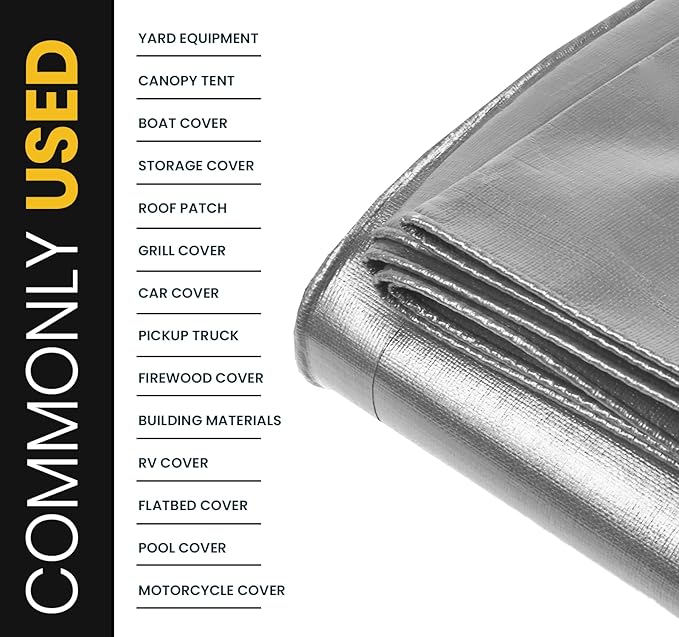 PROTARP Extra Heavy Duty 16 Mil Tarp Cover, Waterproof, UV Resistant, Rip and Tear Proof, Poly Tarpaulin with Reinforced Edges for Roof, Camping, Patio, Pool, Boat. (Silver/Black 25′ X 45′)
