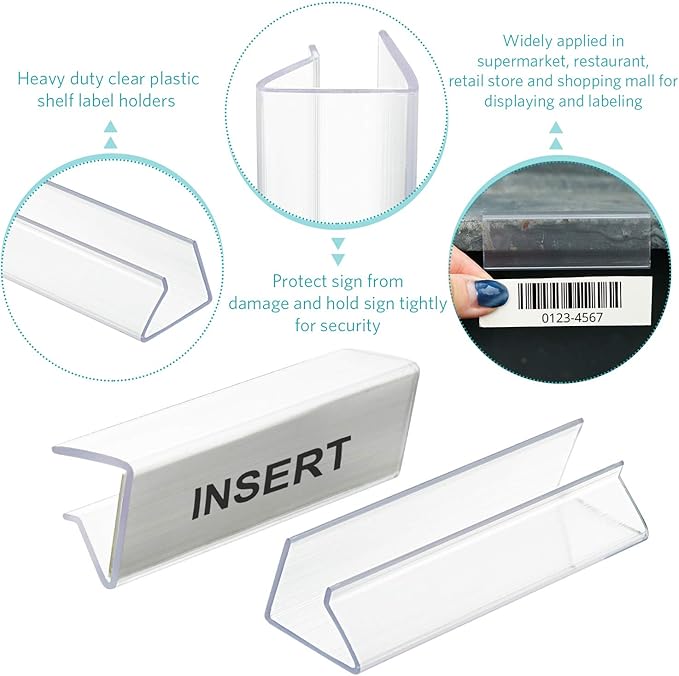 Outus Plastic Label Holder Wire Shelf Label Holder 3 x 0.875 Inches Pockets Shelf Price Tag Holders for Supermarket Library Kitchen Bookshelf Storage Bins(30 Pieces)