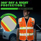 BeautyWill 5Pack Custom Logo Safety Vest 8 Pockets Class2 ANSI Certified High Visibility Reflective Vest for Men - Personalized Logo Heavy-Duty Work Vest（Orange，L）