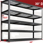 65" W Garage Shelving Heavy Duty, 5 Tier Garage Shelves, 30" D Adjustable Storage Shelving Unit, Commercial Metal Shelf for Warehouse, Pantry, School, Shop, 65" Wx30 Dx79 H, 2 Pack
