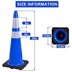 OrangeStar 36" Traffic Cones 6-Pack Blue Safety Cones with Reflective Collars, Heavy Duty Base for Construction, Parking Lot, Road Work, Flexible PVC, Indoor & Outdoor Use