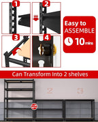 PrimeZone 35.5" x 12" x 72" Heavy Duty Storage Shelves - 5 Tier Adjustable Garage Storage Shelving, Metal Storage Utility Rack Shelf Unit for Warehouse Pantry Closet Kitchen, Black, 2 Pack