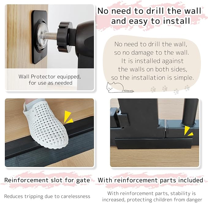 Lumizone Extra Tall Pet Gate 55.12" High Pressure Mounted 63.39"-67.90" Extra Wide (9 Sizes) 1.37" Gap for Cat Dog Stairs Doorway Hallway No Drilling Auto-Close (63.39"-67.90" W, Black)