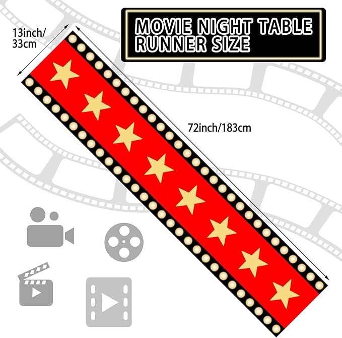 4 Pcs 13 x 72 Inch Movie Night Table Runner with Gold Star Design - Red Carpet Decoration for Birthday Party Supplies（red）