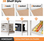 HOMEDANT 5 Tier Storage Shelves Adjustable Laminated Boltless Garage Metal Shelving Unit Heavy Duty Utility Rack Shelf Warehouse Pantry Closet Kitchen (3, (M) 35.9" W, White)