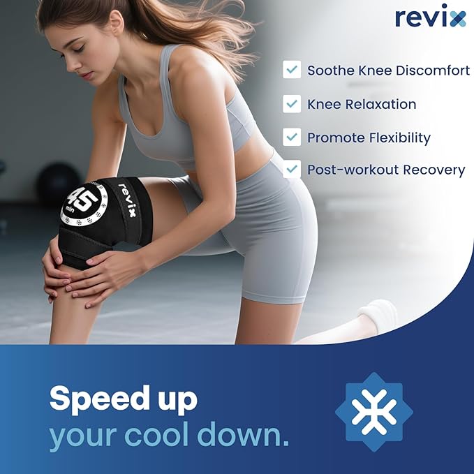 REVIX 2 Packs Knee Ice Pack Wrap, 45-Minute Long-Lasting Ice Pack for Knees with Ice Grid Gel Design, Reusable Gel Ice Wrap with Cold Compress Therapy for Thighs, Elbows, Calves & Legs (12" × 9.5")
