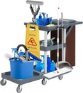 Commercial Janitorial Cart with Wheels, 3-Shelf Rolling Cleaning Trolley with 16-Gallon Trash Bag, 220 Lbs Heavy-Duty Capacity Housekeeping Cart - Ideal for Hotel, School, Apartments & More