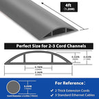 4ft Cord Cover for Wires on Floor, Grey Extension Cable Management, Hide Electrical Hider Protector, Cable Cavity: 0.78" W x 0.32" H