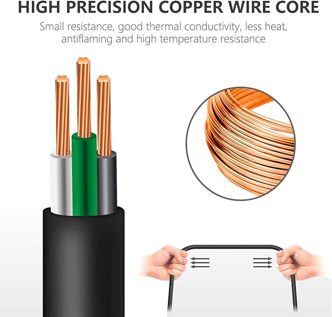 15FT 12/3 Extension Cord Heavy Duty Black 3-Outlet Indoor/Outdoor SJTW Lighted 12-Gauge Grounded Power Cable,12AWG 15 Amp, 1875 Watts，UL Listed，Safety