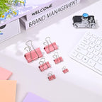 Temiary Aesthetic Binder Clips, 24 Pcs 1.6 Inches Small Metal Binder Clip with Clear Storage Container, Binding Paperwork Clamps for School Teachers Office Supplies (Pink)