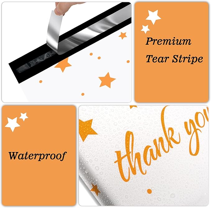 Thank You Poly Mailers 6x9 Inch 100 Pcs - Pentagram printed Shipping Bags, 2.4mil Thickness, Waterproof and Tear Resistant Mailing Envelopes, Self-Sealing Packaging Bags for Small Business