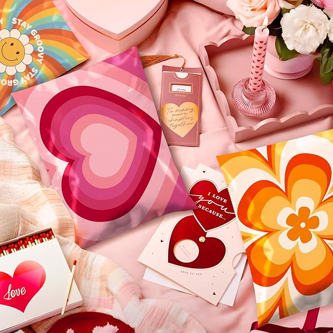Metronic Poly Mailers 14.5x19 Inch 50pc Pink Love Heart, Waterproof Self-Seal Large Shipping Bags for Clothes, Cute Shipping Envelopes Mailers Poly Bags for Valentine's Day Packaging Mailing Gifts
