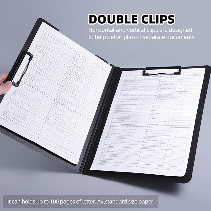 Clipboard Folder, 2 Pcs A4 Foldable Clipboard with Horizontal and Vertical Double Metal Clips, 360 Degree Foldable Binder Clipboards with Pen Holder, File Cover Work Folder Clipboards, Pink