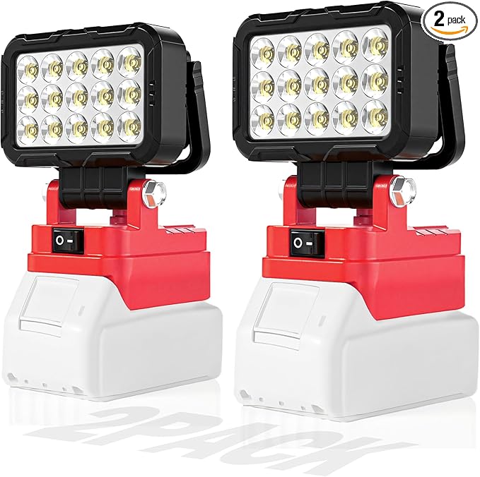 2 Pack LED Work Light Compatible with Milwaukee m18 18V Battery, 40W 6000LM Cordless Work Light with 2 USB Output Port, 145° Adjustable Portable Home Light Accessory Flashlight (Battery NOT Included)