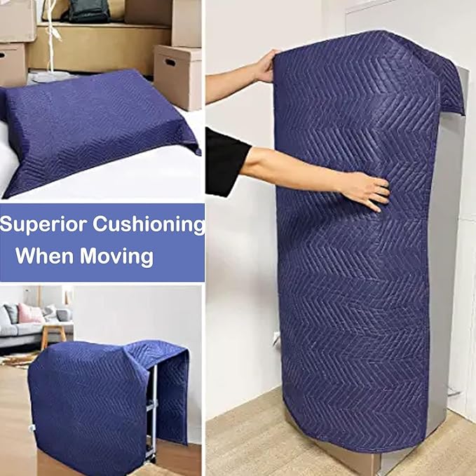4 Pack Moving Blankets Heavy Duty 80"x72" Quilted Packing Blankets for Moving Furniture Padded Shipping Furniture Mover Blue