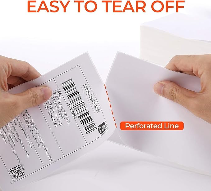 Direct Thermal Shipping Labels 4" x 6" Fanfold 6000 Label Compatible, with DYMO Label Writer Rollo & Zebra with Perforated line for Thermal Printers Labels Commercial Grade Labels (1 Case)