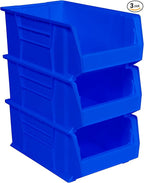 Akro-Mils 30281 Super-Size AkroBins Plastic Storage Bins, Space-Saving Stackable Bins for Garage, Classroom, Warehouse Organization, 20-Inch L x 12-Inch W x 8-Inch H, Blue, 3-Pack