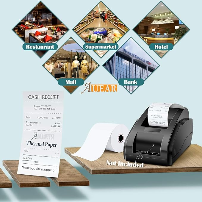 AUEAR, Thermal Cash Register POS Paper Rolls, 3 1/8" x 230' - BPA Free (50 Pack)