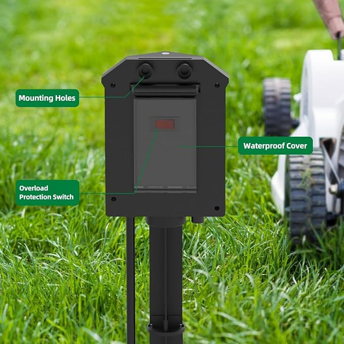 TiFFCOFiO Outdoor Power Strip with Stake Waterproof, 10 FT Extension Cord, 6 Grounded Outlets for Outdoor Lights, 14 AWG, 15A/1875W, ETL Listed (40 FT)