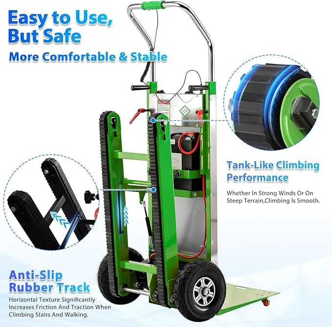 Electric Stair Climbing Dolly, 1250W Electric Stair Climbing Hand Truck, 900lbs Max Load Capacity, 3 Mode Folding Stair Climber Hand Trucks with Telescopic Handle for Moving (Green+Black/Big Wheels)