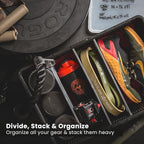 SIDIO Quarter Crate 4 Pack of Stackable Storage Bins - Organizer Bins with Dividers for Garage Organization, Home Storage - Heavy Duty Plastic Containers - 19.16” x 12.75”x 4.57” (Stealth)