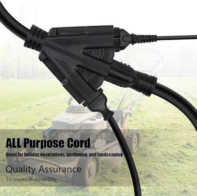 3FT 12/3 Outdoor Extension Cord, Heavy Duty 3-Outlet SJTW Indoor/Outdoor Three-Prong Power-Cord 12-Gauge Grounded 15-Amp 1875 Watts
