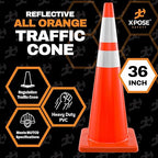 Xpose Safety 36 Inch Orange Traffic Cones with 6" & 4" Collars, 4-Pack - Multipurpose PVC Plastic Safety Cone for Parking, Soccer, Caution, Kids and Construction - DOT Approved