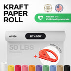 White Kraft Paper Roll 12" x 1200" (100 feet) with Cutter - USA-Made Wrapping Paper for Packing, Moving, Shipping & Crafts/Arts - 100% Recyclable Natural Craft Material by IDL Packaging