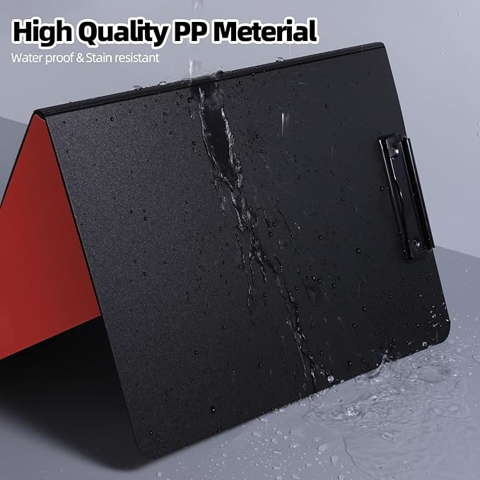 Clipboard Folder, 2 Pcs A4 Foldable Clipboard with Horizontal and Vertical Double Metal Clips, 360 Degree Foldable Binder Clipboards with Pen Holder, File Cover Work Folder Clipboards, Red