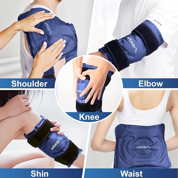 APEXUP Ice Pack for Knee Pain Relief, Large Reusable Wrap After Surgery, Flexible Gel Cold Pack for Injuries, Pain Relief for Back, Shoulder, Elbow, Ankle and Leg (Navy Blue, XXL, 2PK)
