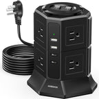 Surge Protector Power Strip Tower with 8 AC Outlets 4 USB Ports(2 Type C), 6.5 FT Ultra Flat Extension Cord, Flat Plug Power Strips Tower with Surge Protection for Home, Office, Dorm