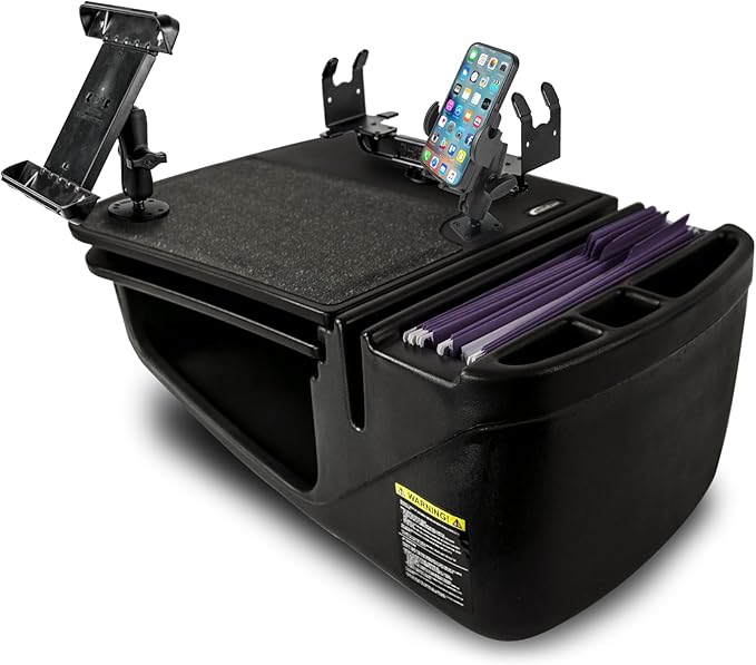 AutoExec AE-GMCD-PI-PS-PM-TAB-BT GripMaster Car Desk for Your Vehicle Workstation and Mobile Office, Black with 400 watt Power Inverter, Printer Stand, Phone Mount and Tablet Mount