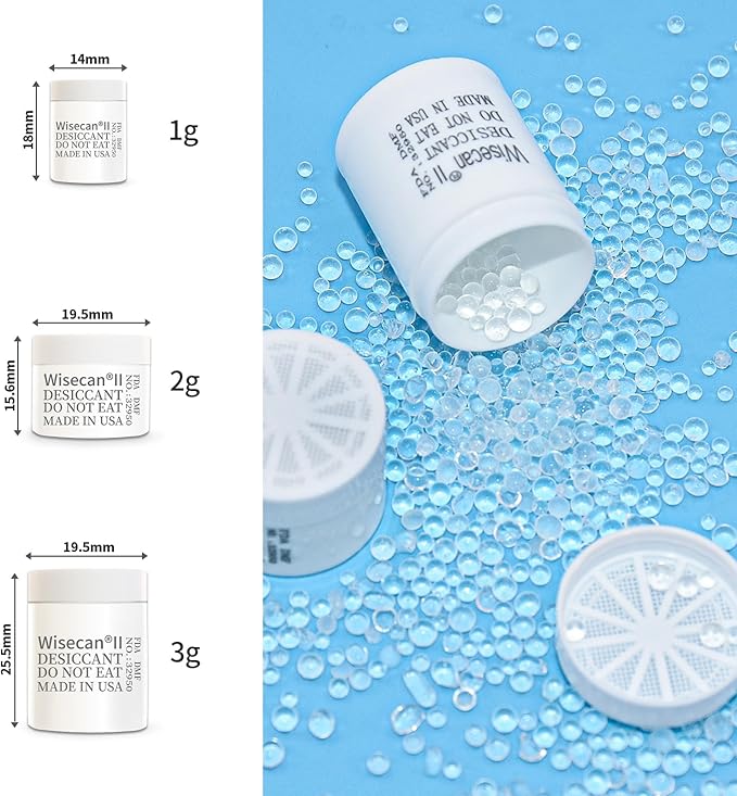 2 Gram 80 Pack Silica Gel Canister, Desiccant Canister, Silica Gel Capsules, Desiccant Capsules, Moisture Absorbers for Food Storage, Food Safe Dehumidifiers Wisecan