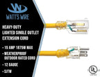 25 ft Outdoor Extension Cord Waterproof - 12 Gauge Heavy Duty Extension Cord 25 ft - Lighted Outdoor Extension Cords - Watts Wire - 25' Grounded - extensiones electricas