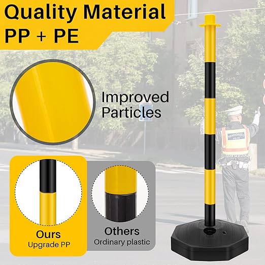 Konohan 2 Sets 34 Inch Parking Cone Delineators Post Traffic Cone Plastic Stanchion Set Stands Parking Barrier with Base 6.6 ft Chain S Hooks Reflective Collar (Yellow,Black)