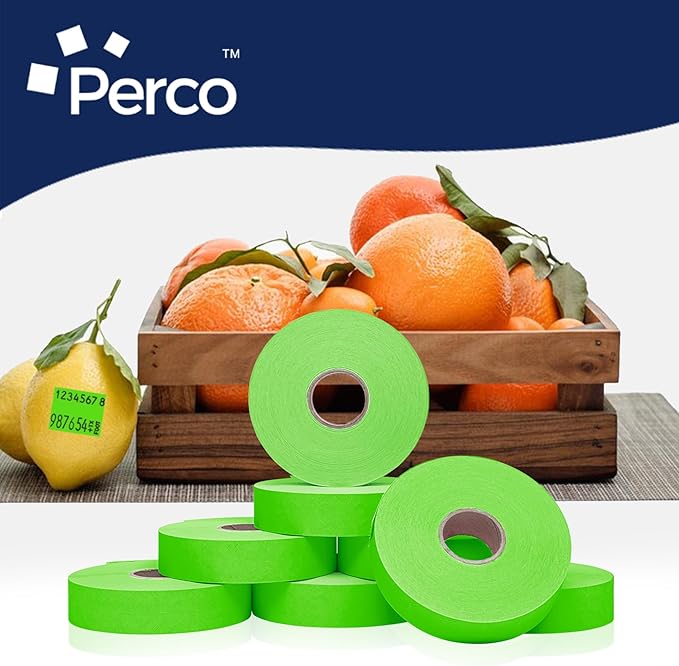 Perco Fluorescent Green Pricing Labels for Monarch 1136 Price Gun - 8 Rolls, 14,000 Pricemarking Labels
