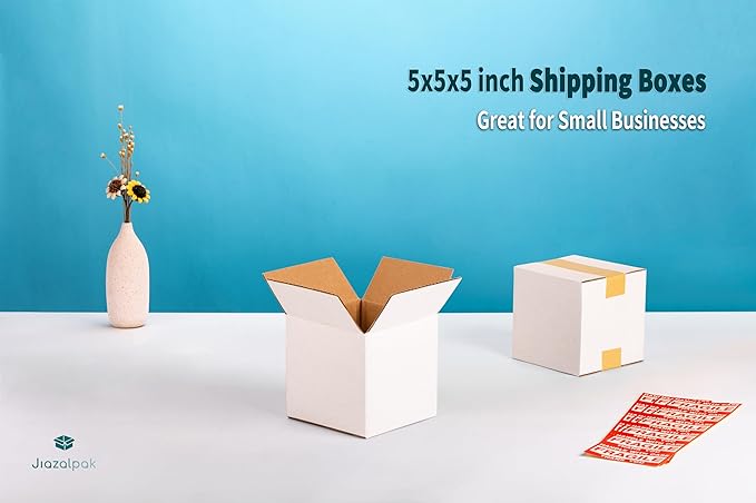 White 5x5x5 inches Shipping Boxes, Corrugated Cardboard 5x5 Box for Small Business Mailing, Packaging and Storing, 25 Pack