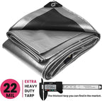 PROTARP Extreme Heavy Duty 22 Mil Tarp Cover, Waterproof, UV Resistant, Rip and Tear Proof, Poly Tarpaulin with Reinforced Edges for Roof, Camping, Patio, Pool, Boat. (Silver/Black 12′ X 16′)