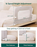 BABELIO Bed Rail for Toddlers, 43" Wide Swing Down & Adjustable Height Toddler Bed Rails for Kids/Elderly/Adults, Baby Side Railing for Twin/Full/Queen/King Size