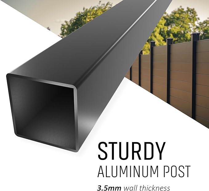 80" W x 69" H Black Aluminum Privacy Fence Kit – (1) Pre-Assembled Panel with (2) 4x4x9' Dig & Set Posts, Caps & 100 Black Screws – Modern Low-Maintenance Fence System